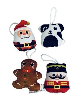 🐸 Ricochet Holiday Plush Ornament Set - Santa, Panda, Gingerbread & Nutcracker